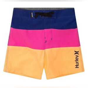 Hurley Kids' Vibrant Colorblock Shorts - Navy, Magenta, and Yellow; 2 pairs!